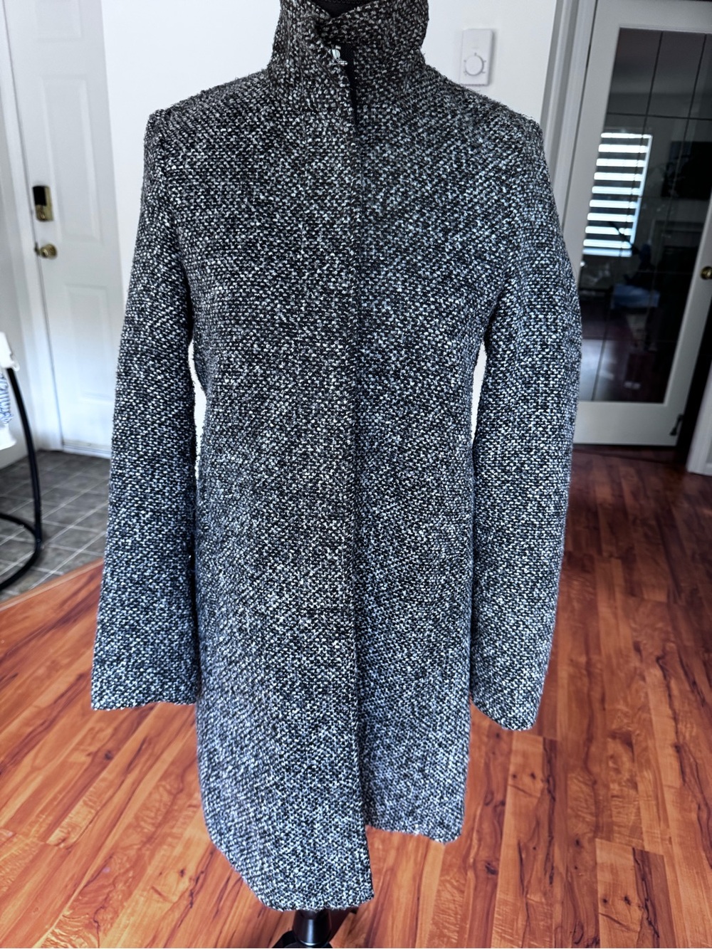 Old Navy Black & White Tweed Long Sleeve Coat